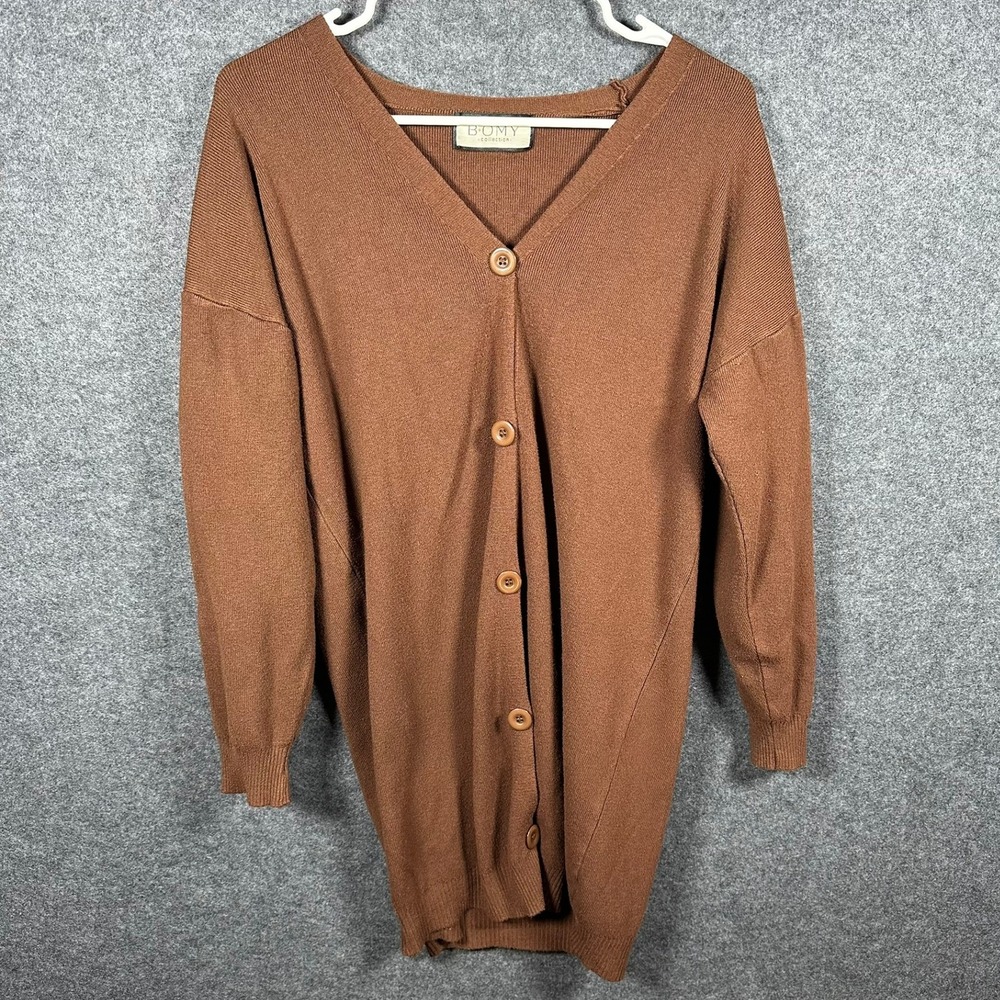 Bomy Collection Womens Brown V-Neck Button Front Ribbed Knit Cardigan Sweater